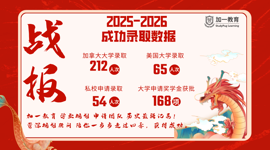 2025-2026 加一教育 大学申请 私校申请 成功录取数据